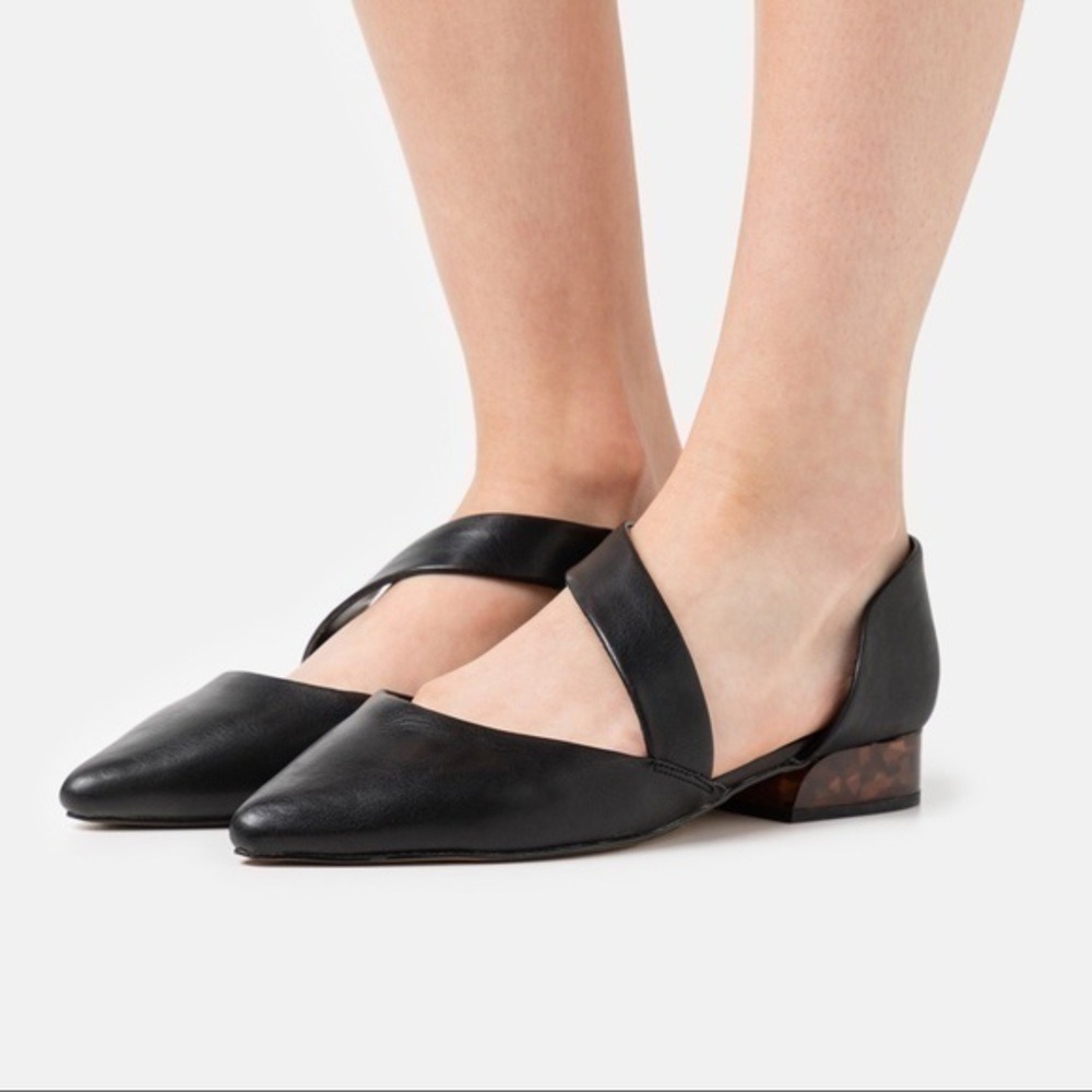 Aldo Abovia Black Leather Pointed Toe D'Orsay Flats Tortoise Heel Womens 6.5